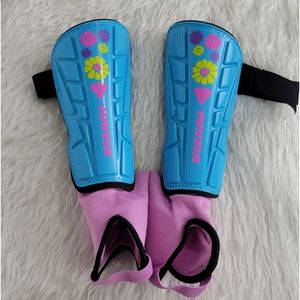 Vizari Blossom Shin Guard, Blue and Pink. Size M and XS